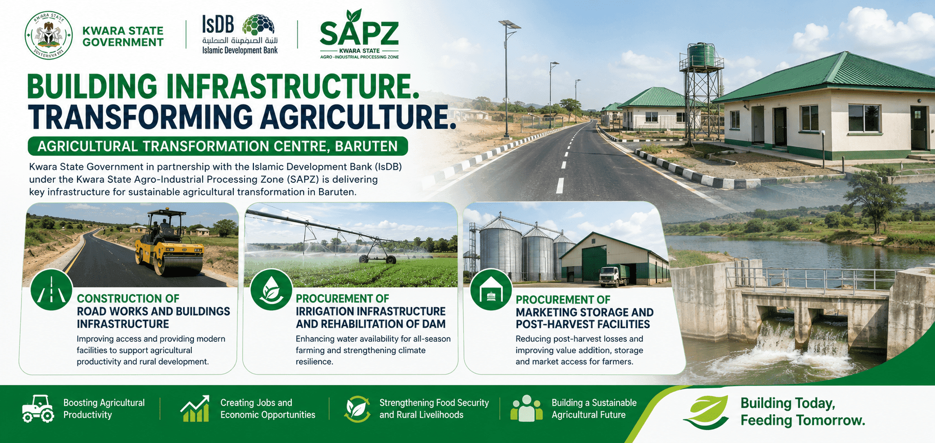 Construction of Road Works and Buildings Infrastructure in Agricultural Transformation Centre Baruten, Baruten Local Government, Kwara State.