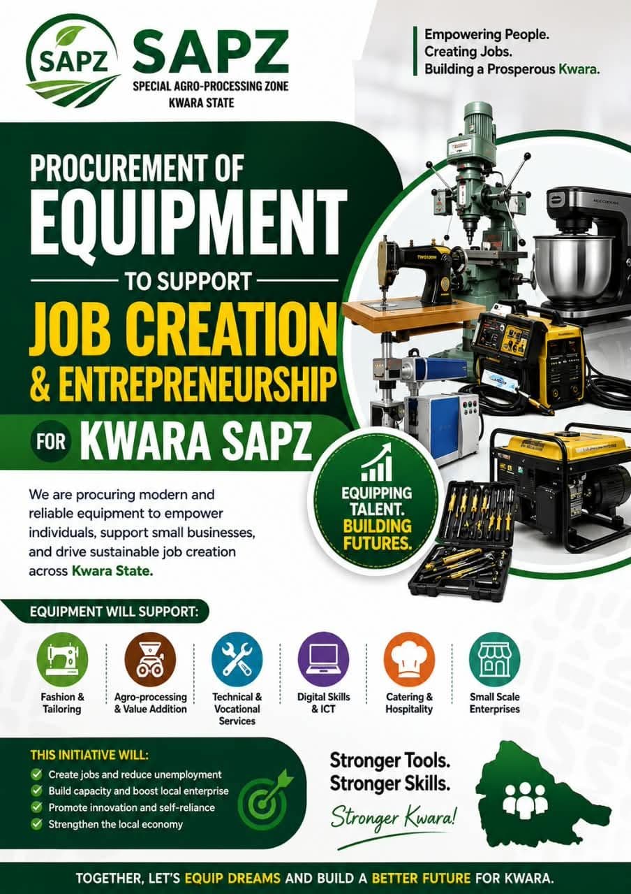 Procurement of Equipment to support Job Creation and Entrepreneurship for Kwara SAPZ Project